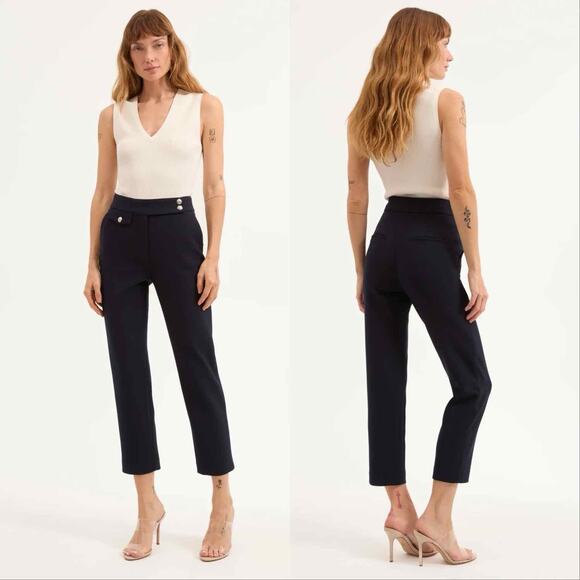Veronica Beard Renzo Straight Leg Silver Button Pants Black Sz 14 Office - Picture 1 of 9